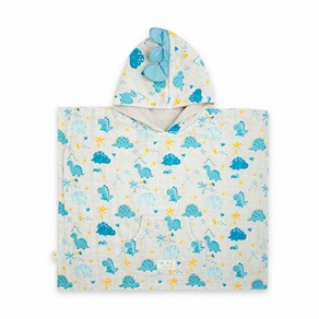 PONCHO BAÑO MUSELINA BAMBÚ + RIZO HELLO DINOS AZUL