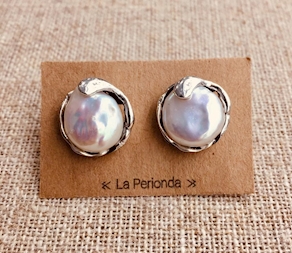 Pendientes artesanos con perla natural en Plata