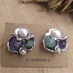 Pendientes artesanos con piedras  natural en Plata