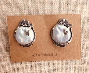 Pendientes artesanos con perla natural en Plata 7