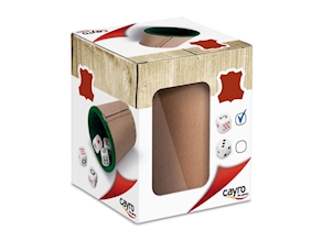 CUBILETE DE CUERO Y 5 DADOS DE PUNTOS DE 16MM.